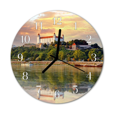 Glass Wall Clock Castle river castle river multi-coloured