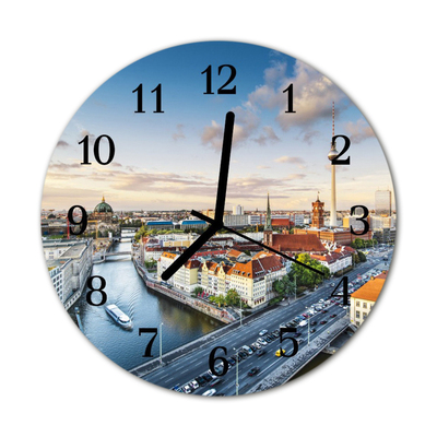 Glass Wall Clock City river city river multi-coloured