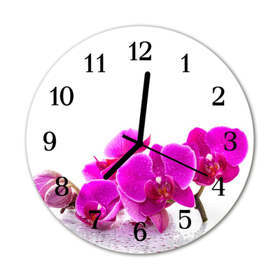 Glass Wall Clock Orchid flowers pink