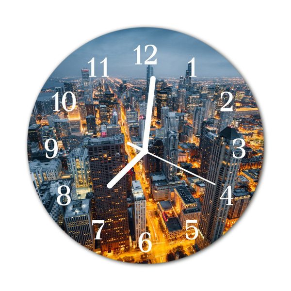 Glass Wall Clock City night city night blue