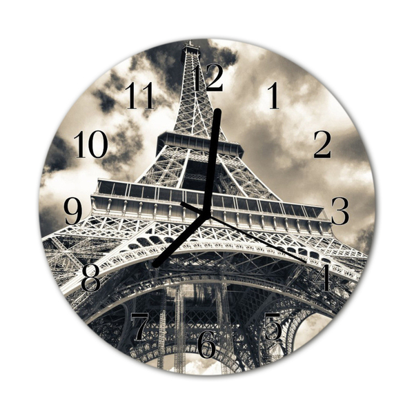 Glass Wall Clock Eiffel tower architecture grey