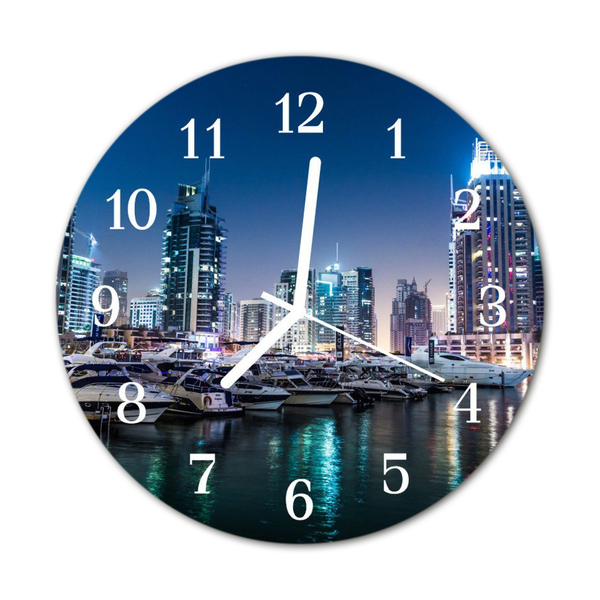 Glass Wall Clock Skyline beverages blue