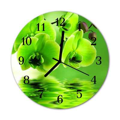 Glass Wall Clock Orchid flowers green