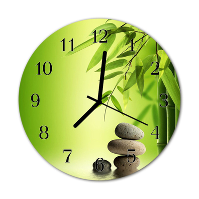 Glass Wall Clock Stones bamboo stones bamboo green