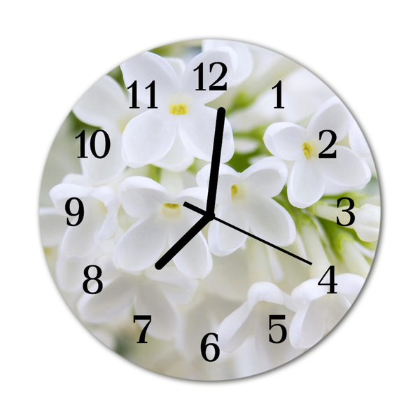 Glass Wall Clock Flowers flowers white