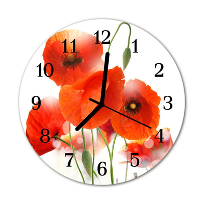 Glass Wall Clock Poppies poppies red