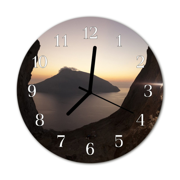 Glass Wall Clock Ocean mountain ocean landscape black