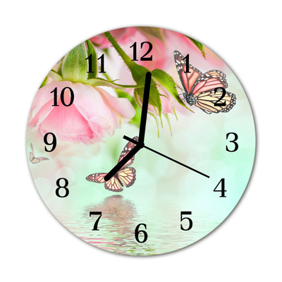 Glass Wall Clock Butterflies animals pink