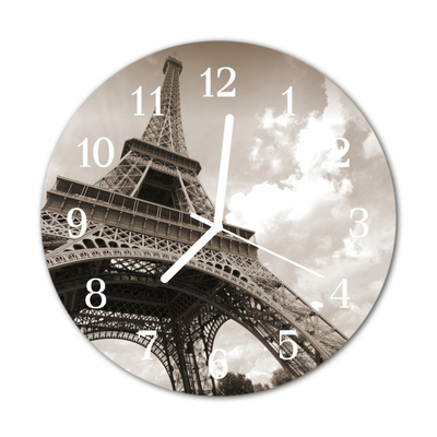 Glass Wall Clock Paris towns grey