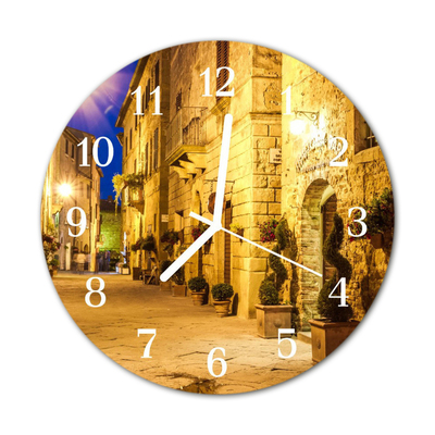 Glass Wall Clock Street night street night yellow