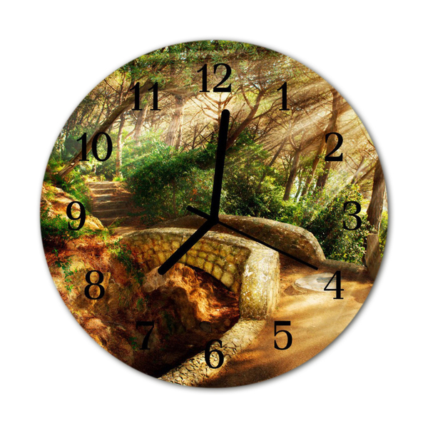 Glass Wall Clock Forest bridge forest architecture multi-coloured