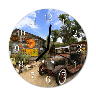 Glass Wall Clock Old car vehicles multi-coloured