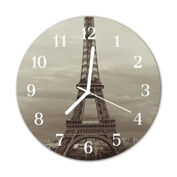 Glass Wall Clock Eiffel tower architecture grey