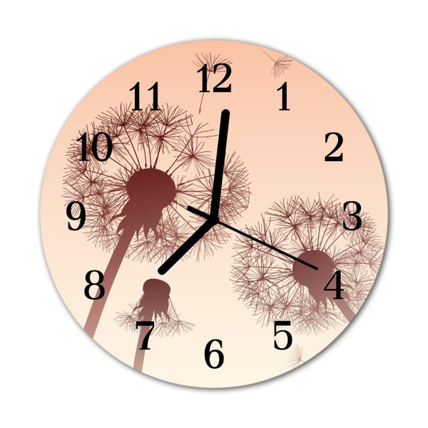 Glass Wall Clock Dandelions flowers orange