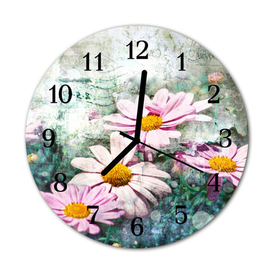 Glass Wall Clock Flowers flowers pink