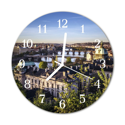 Glass Wall Clock Prague towns multi-coloured