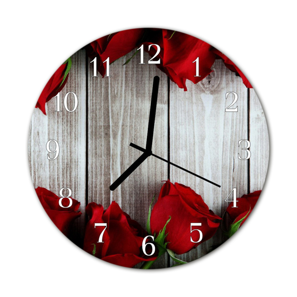 Glass Wall Clock Rose boards flower boards red