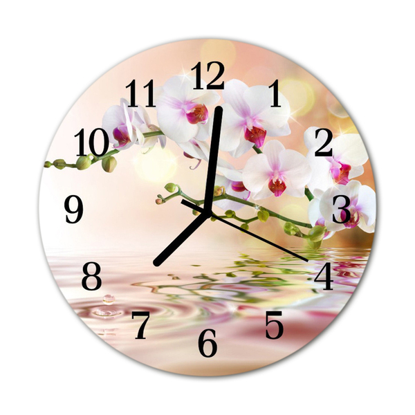 Glass Wall Clock Orchid flowers multi-coloured