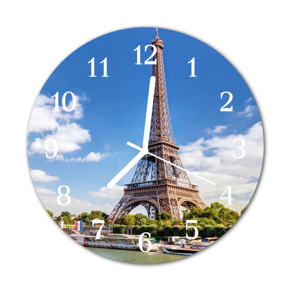 Glass Wall Clock Eiffel tower architecture multi-coloured