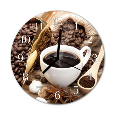 Glass Wall Clock Coffee food and drinks brown