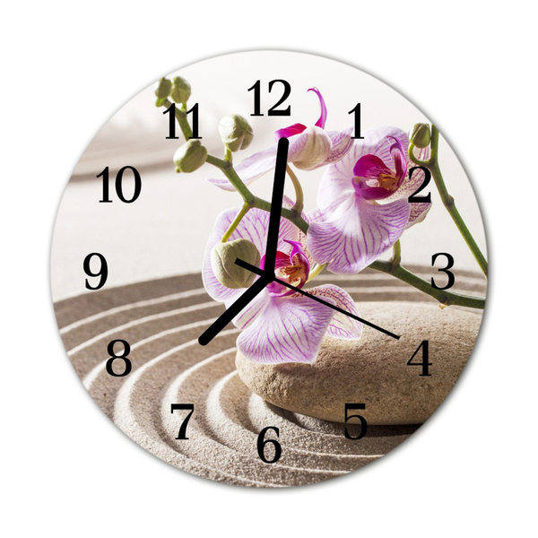 Glass Wall Clock Sand orchid sand flowers pink