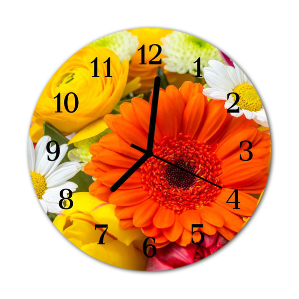 Glass Wall Clock Flowers flowers multi-coloured