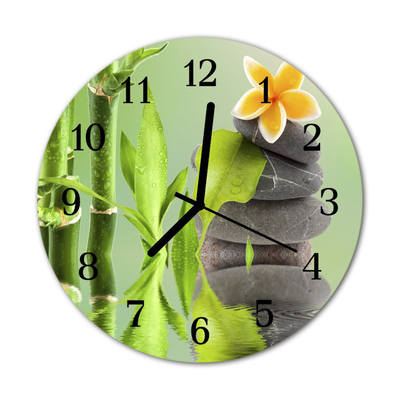 Glass Wall Clock Bamboo stones bamboo stones green