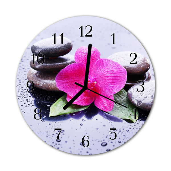 Glass Wall Clock Orchid flowers pink