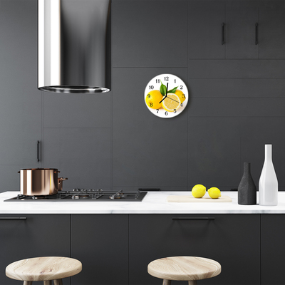 Glass Wall Clock Lemons fruit yellow