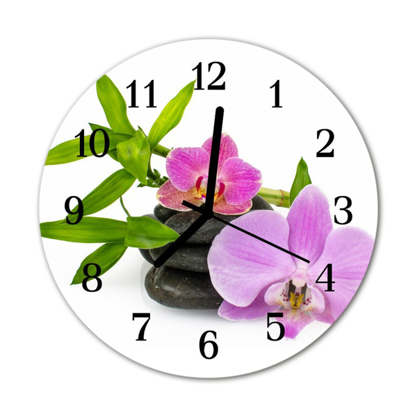 Glass Wall Clock Orchid flowers purple