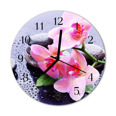 Glass Wall Clock Orchid flowers pink