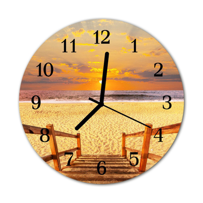 Glass Wall Clock Beach bridge landscape architecture orange