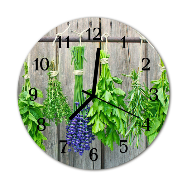 Glass Wall Clock Herbs herbs green