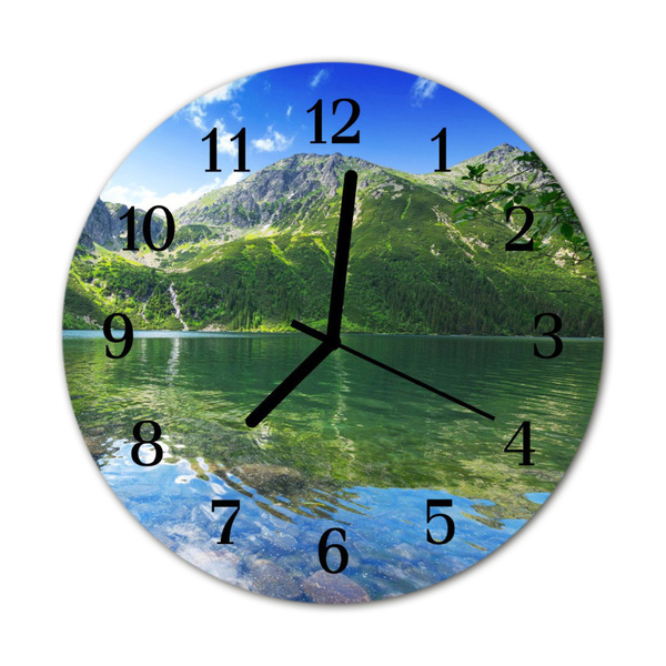 Glass Wall Clock Mountain lake landscape lake green