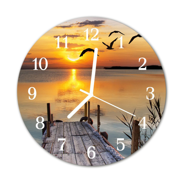 Glass Wall Clock Bridge lake architecture lake orange