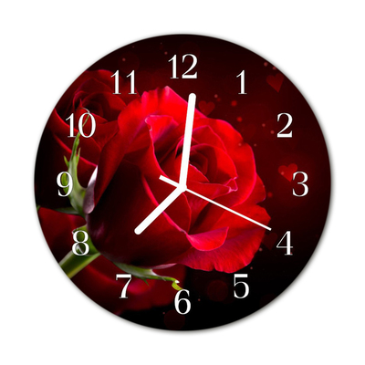 Glass Wall Clock Roses flowers red