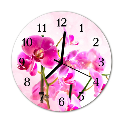 Glass Wall Clock Orchid flowers pink