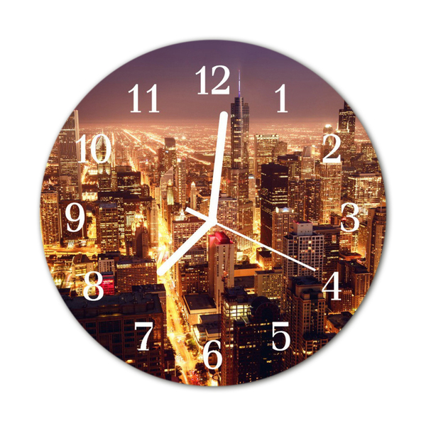 Glass Wall Clock Skyline beverages yellow