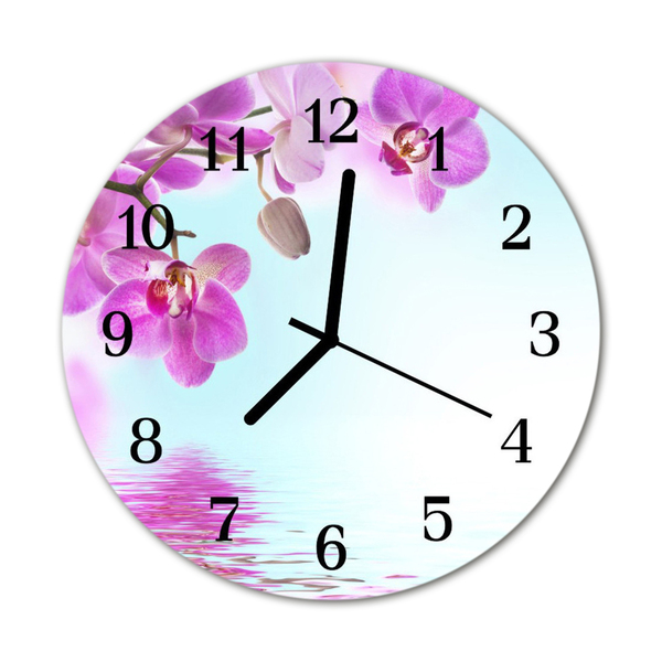 Glass Wall Clock Orchid flowers purple