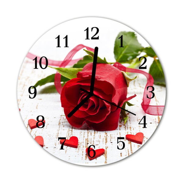 Glass Wall Clock Rose flowers red