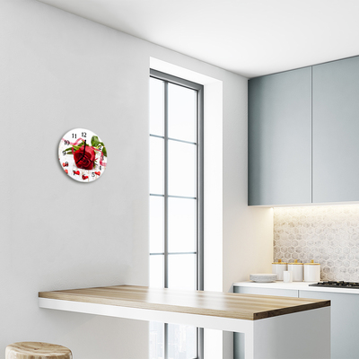 Glass Wall Clock Rose flowers red
