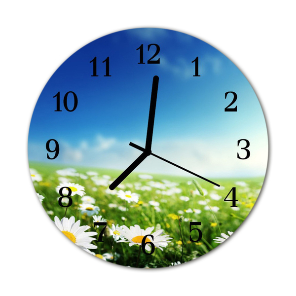 Glass Wall Clock Meadow landscape green