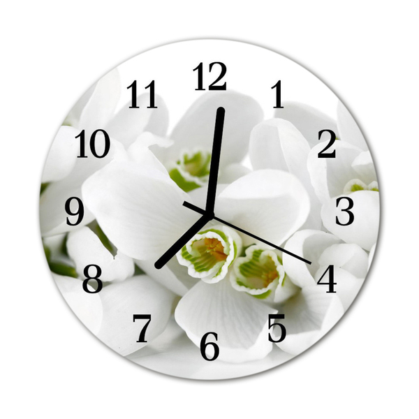 Glass Wall Clock Flowers flowers white