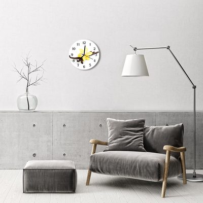 Glass Wall Clock Vanilla orchid vanilla flowers yellow