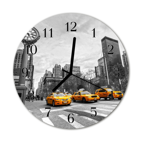 Glass Wall Clock Taxi vehicles yellow