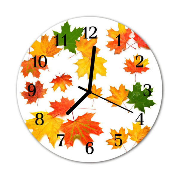 Glass Wall Clock Leaves nature orange