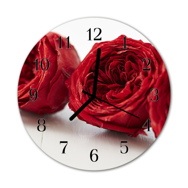 Glass Wall Clock Flowers flowers red