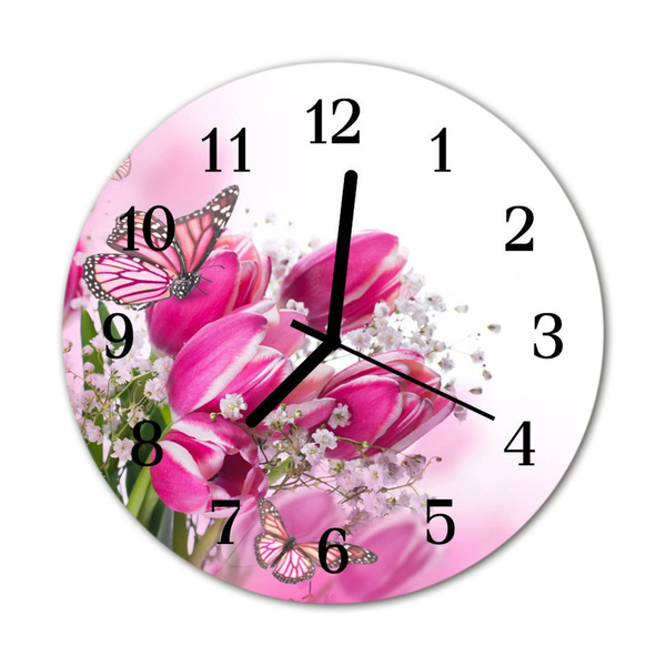 Glass Wall Clock Butterfly animals pink