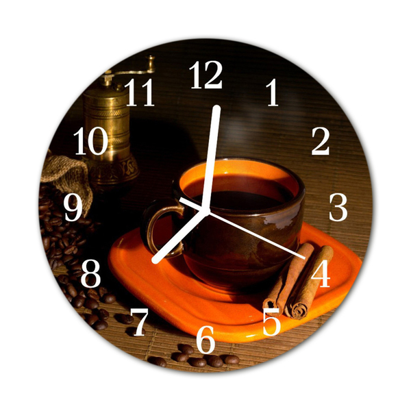 Glass Wall Clock Coffee food and drinks brown