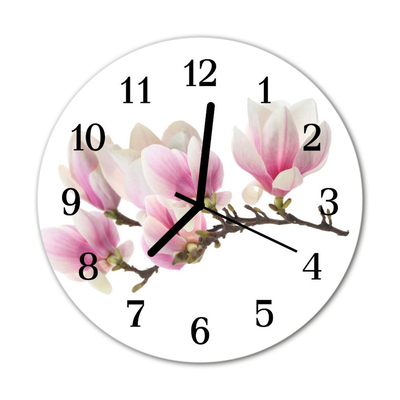 Glass Wall Clock Magnolia plants pink